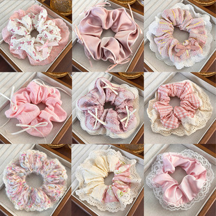 学院芭蕾风蓝色格纹发圈春夏蕾丝花边大肠发圈网红甜妹百搭女发绳