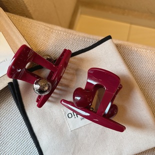 新年发饰安哥拉红色爱心抓夹女气质简约中号鲨鱼夹后脑勺盘发夹子