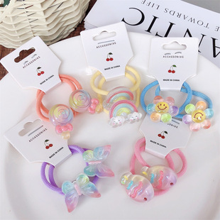 韩版 儿童花朵发绳发圈 简约甜美蝴蝶糖果发绳