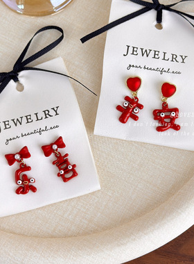 红色喜庆新年耳环适合过年戴的氛围感甜美时尚平安喜乐耳坠耳饰