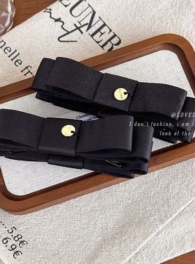 缎面香蕉夹时尚日杂古早风黑色绝美复古少女蝴蝶结圆片香蕉抓夹女