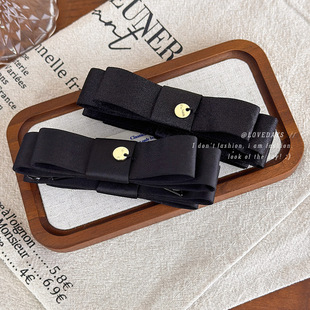 缎面香蕉夹时尚 日杂古早风黑色绝美复古少女蝴蝶结圆片香蕉抓夹女