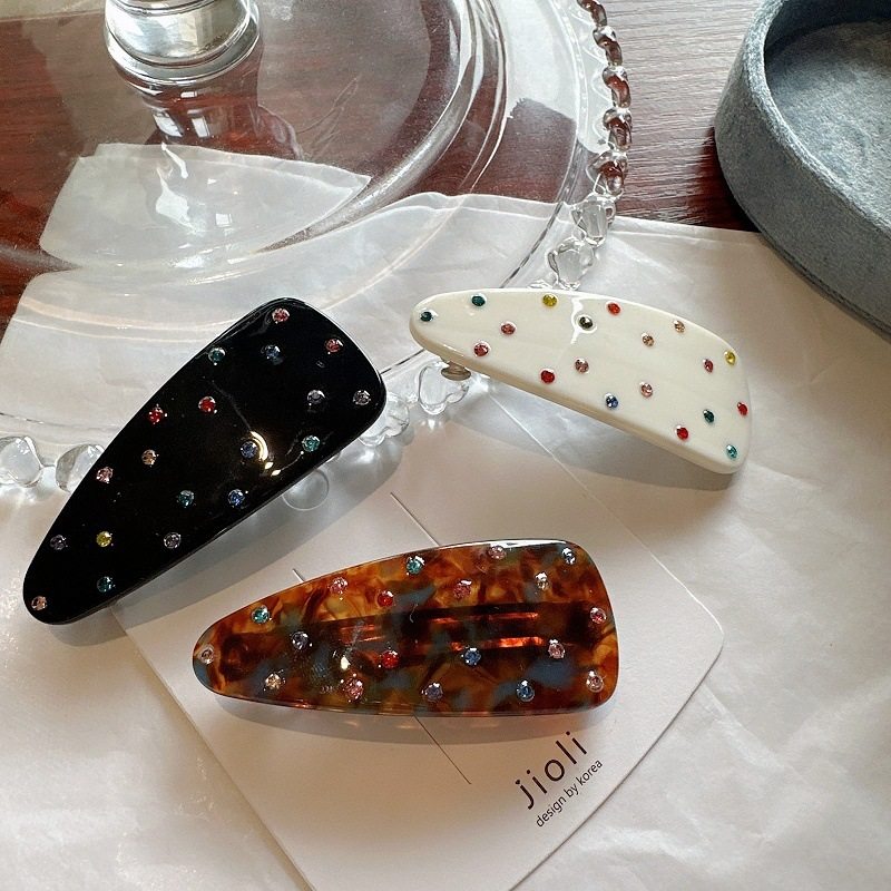 韩版醋酸水钻夹子头饰发夹复古高级感侧边夹刘海夹前额碎发弹簧夹