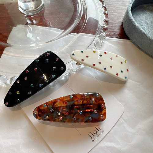 韩版醋酸水钻夹子头饰发夹复古高级感侧边夹刘海夹前额碎发弹簧夹