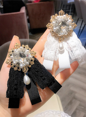 韩版蝴蝶结胸针黑色蕾丝领结衬衫领口配饰复古学院风领花甜美领针