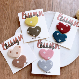 儿童布艺圆点爱心发夹小女孩桃心碎发BB夹可爱宝宝侧边刘海夹发卡