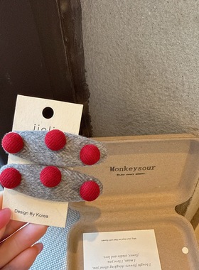 韩系新款椭圆红色球球毛呢bb夹发夹可爱时尚刘海夹少女发饰侧边夹