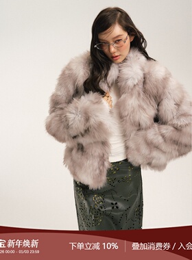 SASSY MOODY 午夜巴黎 复古高智感仿狐毛立领保暖环保皮草外套