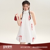 红色立体蝴蝶结连衣裙女宽松显瘦无袖 SASSY MOODY 挂脖娃娃裙