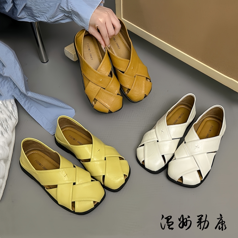 夏季新款镂空凉鞋女包后跟两穿凉拖鞋女款2025新款爆款编织罗马鞋