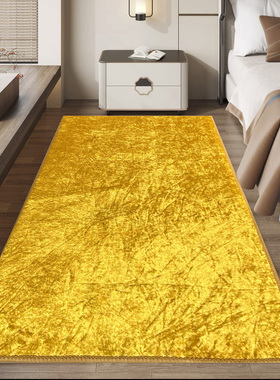金黄色地毯卧室床边毯踏者生财床前脚垫土黄色地垫房间满铺地毯