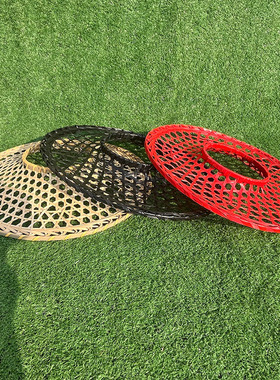 竹编古风舞蹈斗笠帽空心黑红色武侠帽子儿童表演成人走秀道具草帽