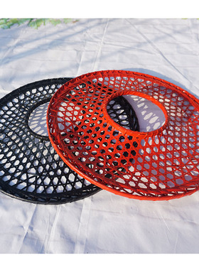 古风黑红色影视拍摄道具帽子竹编空心斗笠帽儿童舞蹈表演镂空竹帽