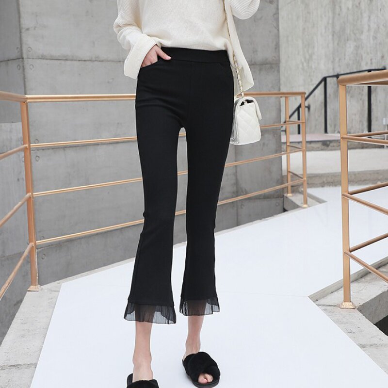 黑色坠感喇叭裤女高腰显瘦微喇九分裤子女2020新款鱼尾裤显瘦百搭