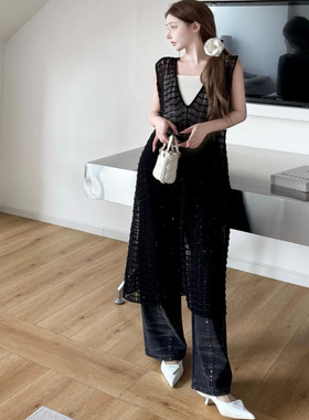 Three Quarters设计师 2025春夏季新款慵懒风v领针织连衣裙舒适