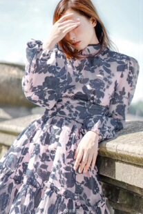 国现-澳洲Keepsake新品时尚优雅气质印花高腰长袖连衣裙