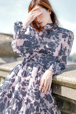 国现-澳洲Keepsake新品时尚优雅气质印花高腰长袖连衣裙