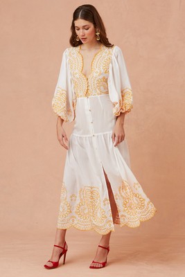 国现-澳洲keepsake新款清新优雅绣花设计花瓣领收腰连衣裙度假风