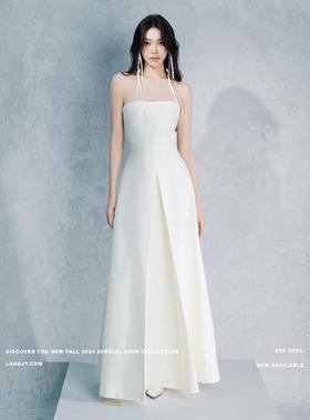 越南设计师Lane Jt 24新款复古优雅露肩长款连衣裙纯色礼服女神范