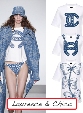 国现-Laurence & Chico 时尚品牌Logo设计印花短袖体恤喜哥同款