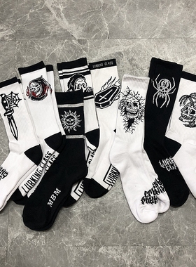 SOCK DAD美潮暗黑涂鸦艺术毛巾底长袜小众设计嘻哈男女联名白袜子