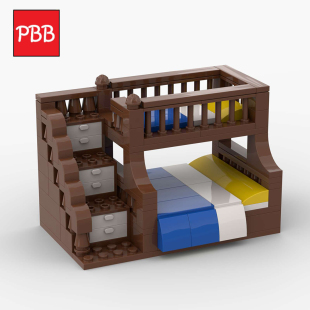 小积木颗粒双层床摆件MOC创意家具场景卧室儿童子母床DIY益智套件