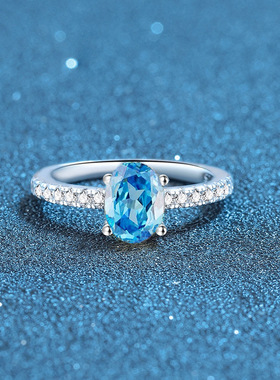 S925纯银蛋形黄色绿色蓝色海蓝色满钻闭口女戒指四色简约韩式风格