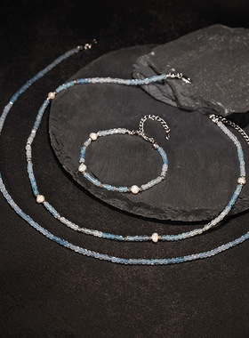 s925纯银彩宝首饰天然海蓝宝串珠项链女小红书抖音视频号直播新款