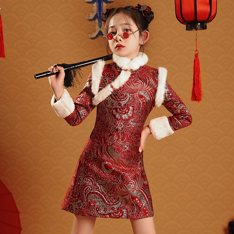 女童旗袍新中式冬装加绒加厚女孩唐装儿童礼服高端过年拜年服冬季,童装/婴儿装/亲子装,旗袍,淘宝优惠券,粉丝福利购,淘宝优惠卷