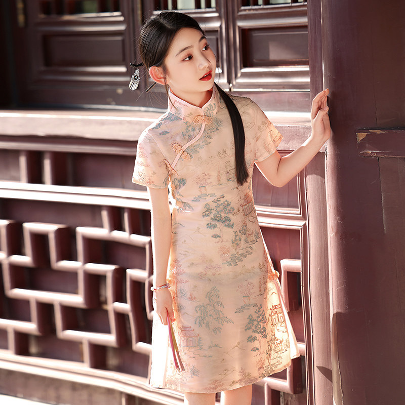 女童旗袍夏季薄款改良汉服儿童古筝演出服宝宝国风中式连衣裙粉色,童装/婴儿装/亲子装,旗袍,淘宝优惠券,粉丝福利购,淘宝优惠卷
