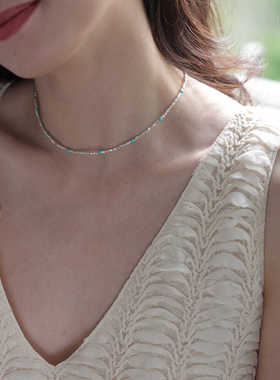 925纯银碎银子绿松石项链