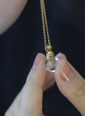 项链白水晶精油瓶14k包金