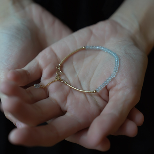 小众设计手工 天然托帕石清透钻面 水晶手链14k包金 11月生辰石