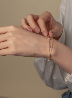 LEMON STUDIO 小清新满天星闺蜜双层轻奢手链强光淡水珍珠14K包金