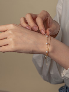 LEMON 小清新满天星闺蜜双层轻奢手链强光淡水珍珠14K包金 STUDIO