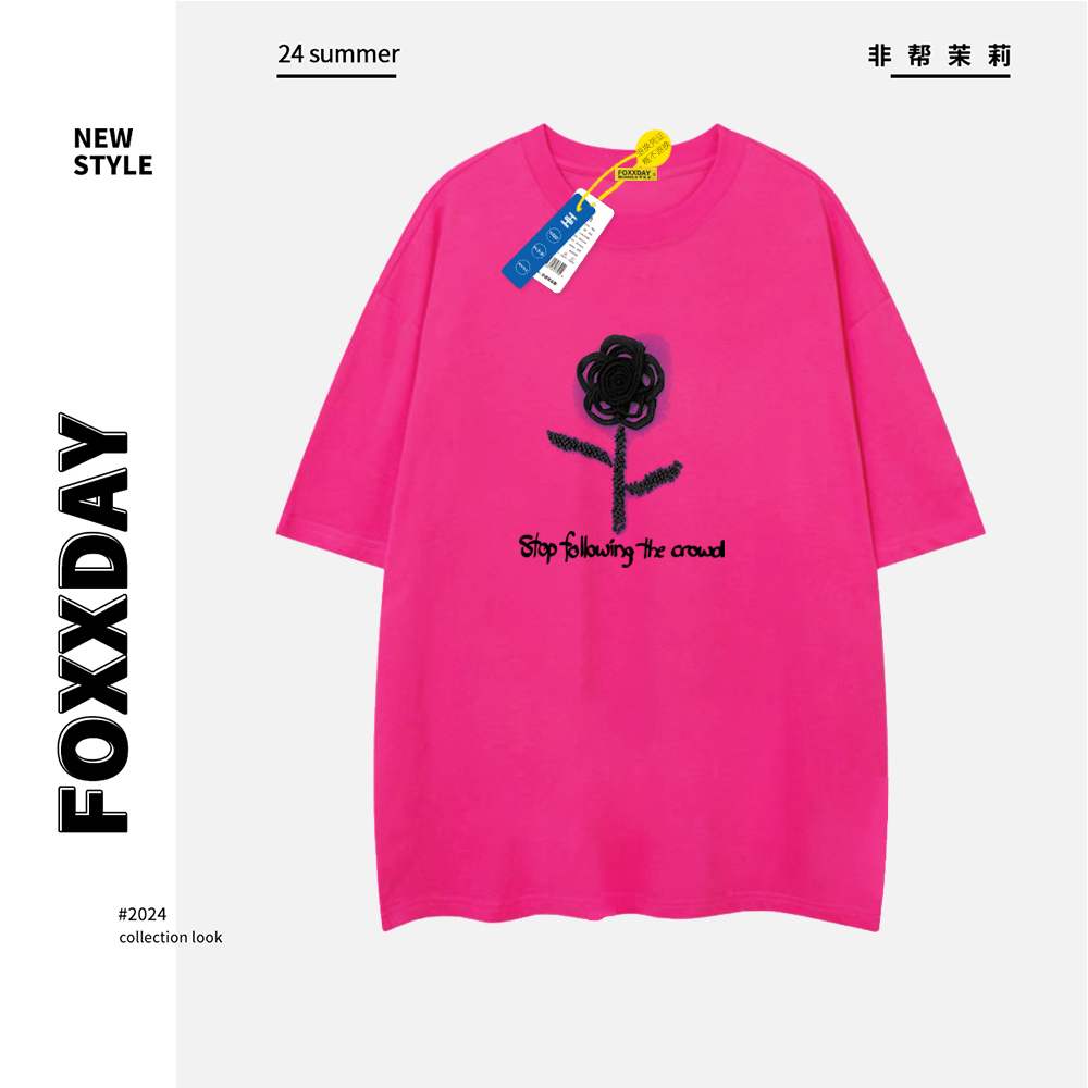 【九川】FOXXDAY【黑丝小花】2025款T恤夏季潮流男女同款短袖