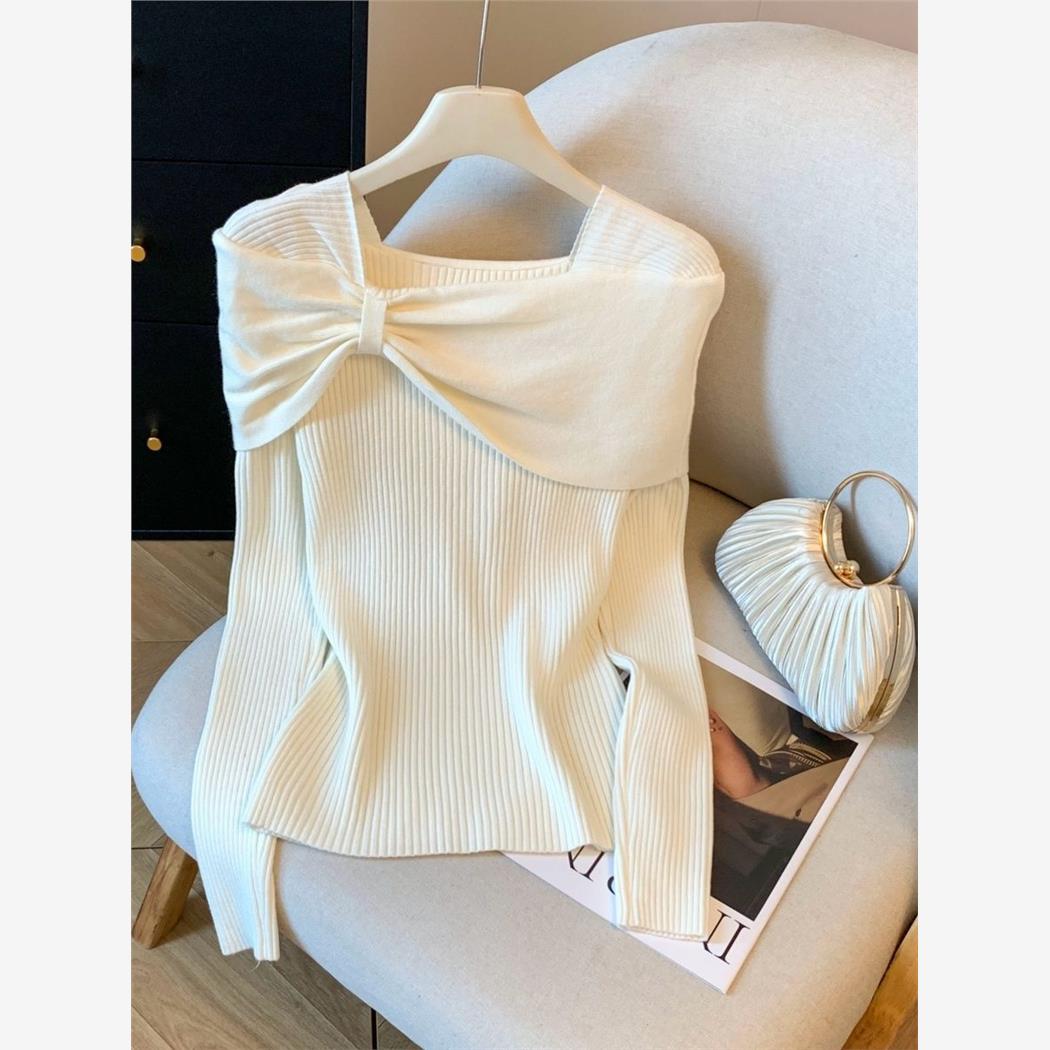 设计感方领蝴蝶结长袖针