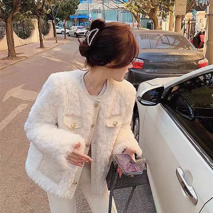 加厚小香风羊羔毛外套女2