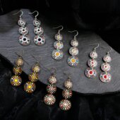 碧小姐热卖 复古民族风波西米亚怀旧滴油工艺圆形长款 耳环饰品女