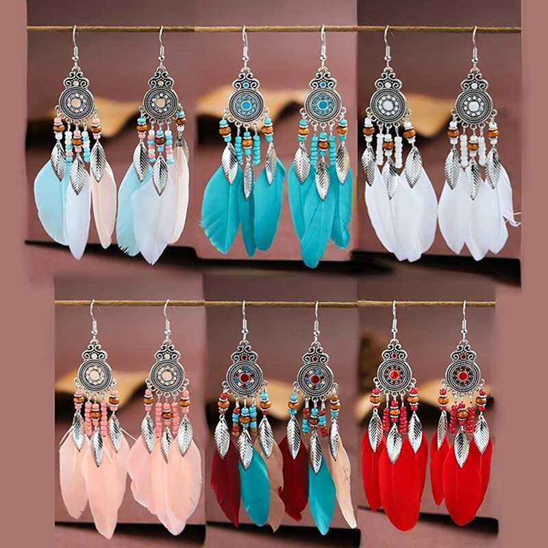 长款流苏羽毛云南丽江民族风耳饰