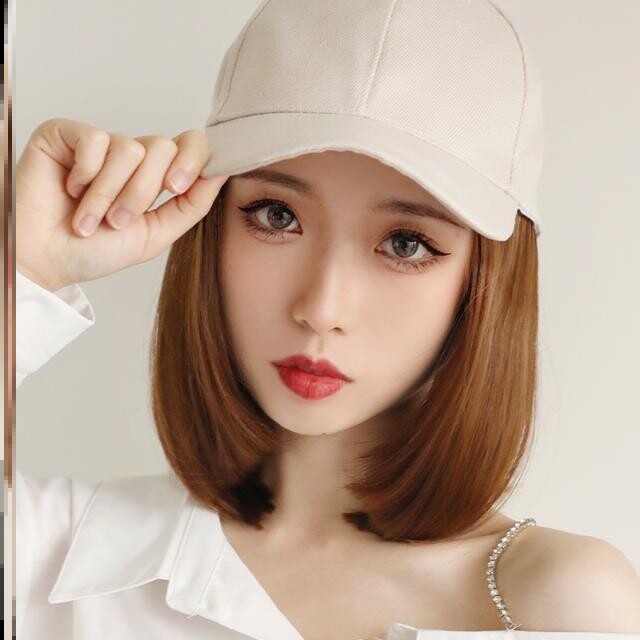 连帽假发戴帽子一体时尚女秋冬季新款网红带头发的针织帽短发冬天