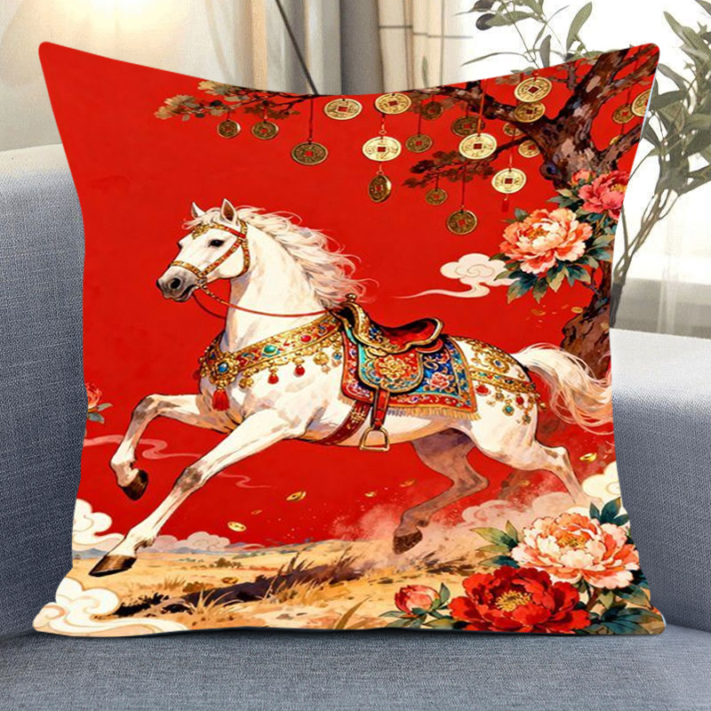 马到成功抱枕十字绣自己刺绣牡丹花骏马客厅沙发靠枕线绣国风高级