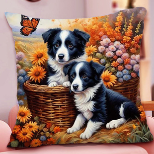 花卉宠物小狗抱枕十字绣手工线绣客厅沙发靠垫枕套生肖狗diy礼物