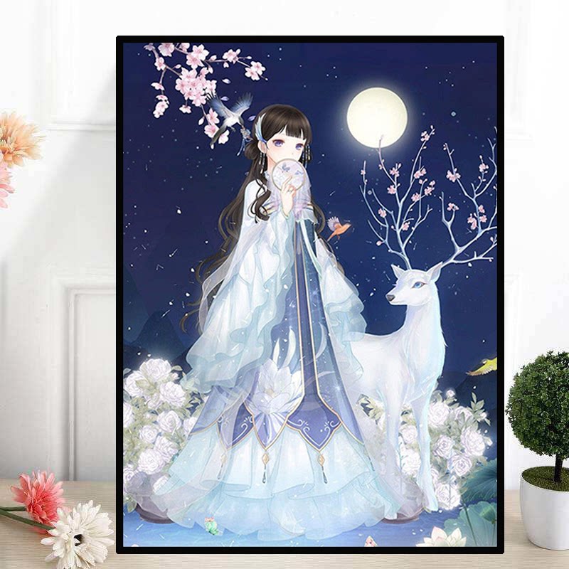 5d钻石画可爱卡通麋鹿女孩十字绣小幅2022新款diy钻石绣学生带框