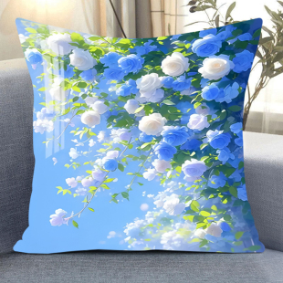 蓝色蔷薇十字绣2025新款线绣抱枕半成品自己刺绣现代简约手工礼物