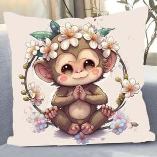 十二生肖十字绣新款手工自己绣卧室猴子抱枕套印花线绣车用ins风