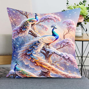 七彩孔雀抱枕十字绣2026新款满绣吉祥鸟客厅沙发靠枕套刺绣材料包