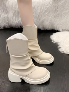 厚底马丁靴子女2023秋冬新款气质高跟短靴粗跟高级感英伦风瘦瘦靴