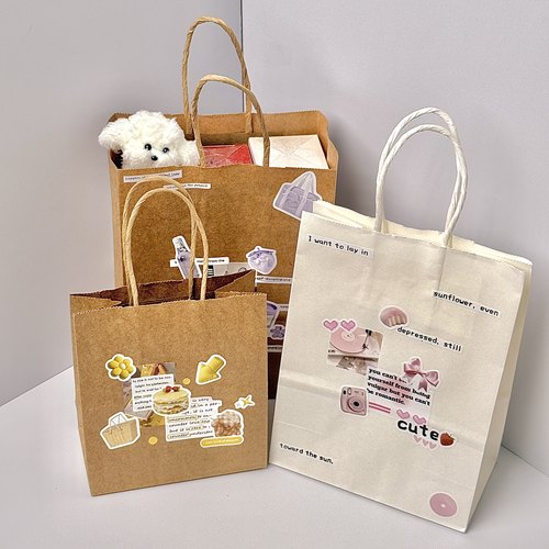 ins棕色手提牛皮纸袋出物礼品生日打包礼品袋手账贴纸包装袋