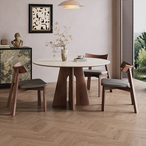 梦欧洞石岩板圆形餐桌厂家直销